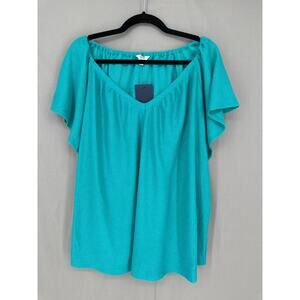 Crown Ivy Top Womens 3X Blue Turquoise Off Shoulder Flowy Stretch Ruffle Boho